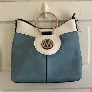 NWOT Blue and White Handbag with Removable Shoulder Strap